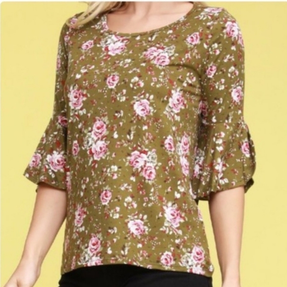 Doublju Olive Green Floral Blouse Top - Picture 1 of 9